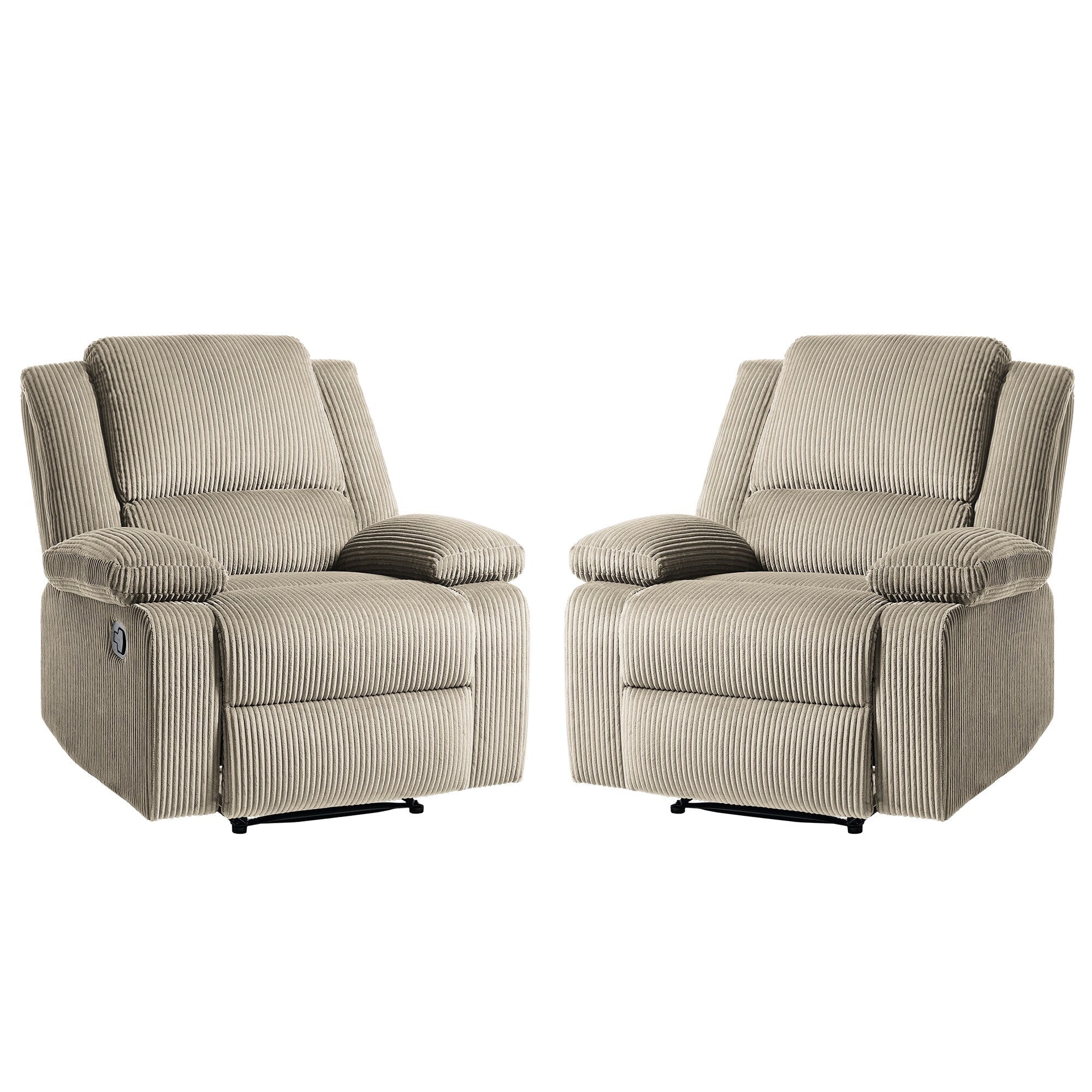 Ensemble de 2 fauteuils inclinables manuels en velours côtelé avec repose-pieds