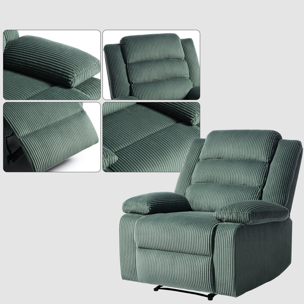Lot de 2 fauteuils inclinables manuels modernes en velours côtelé, fauteuil d'appoint surdimensionné avec accoudoirs larges