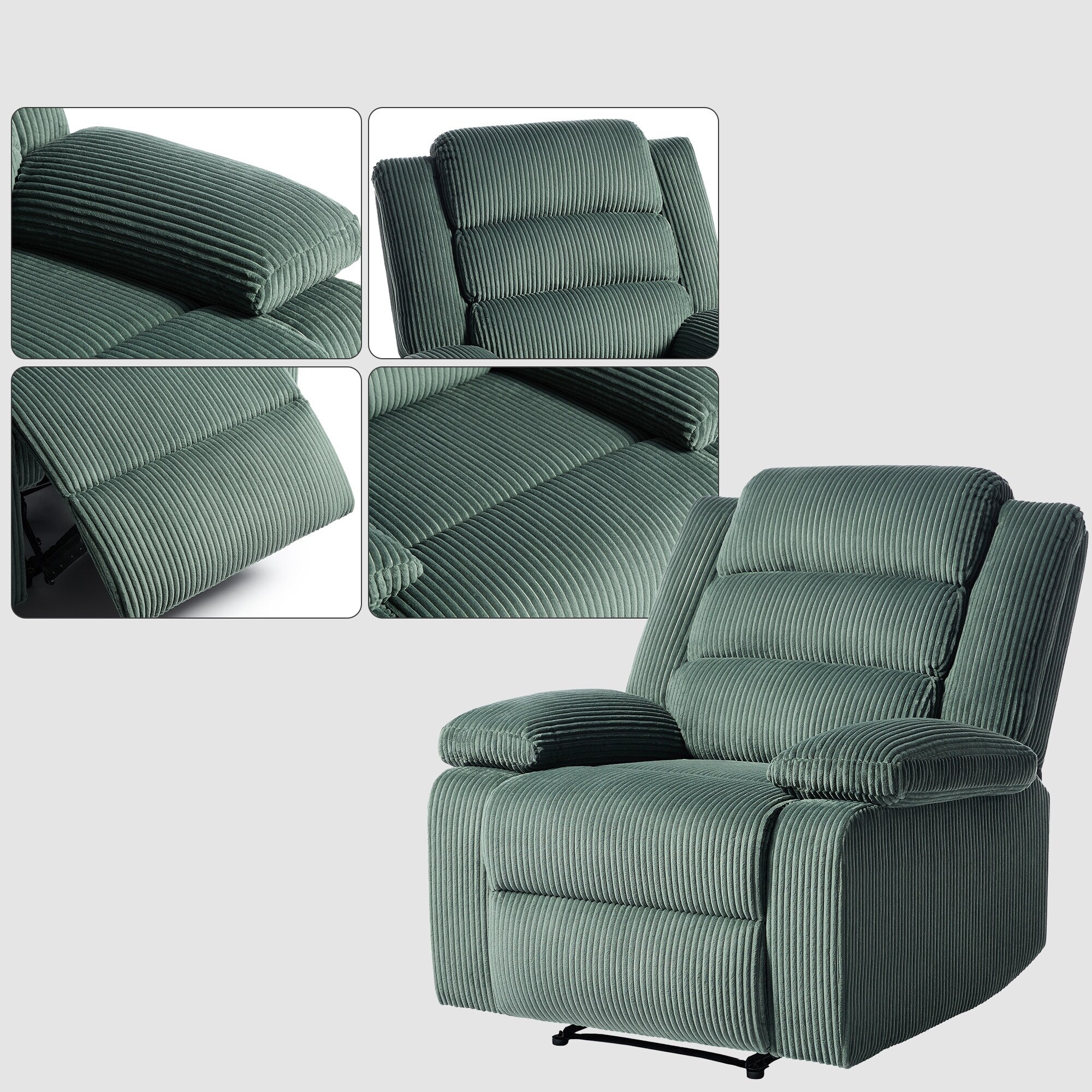 Lot de 2 fauteuils inclinables manuels modernes en velours côtelé, fauteuil d'appoint surdimensionné avec accoudoirs larges