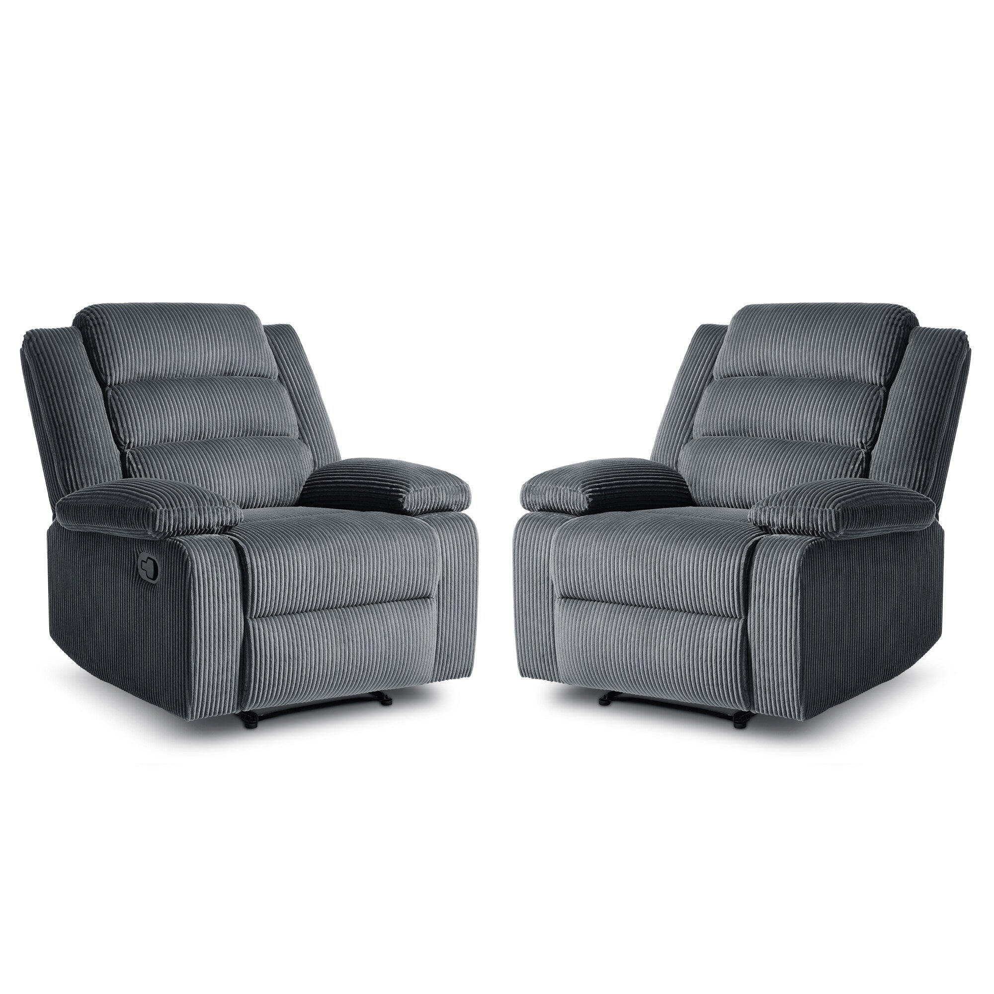Lot de 2 fauteuils inclinables manuels modernes en velours côtelé, fauteuil d'appoint surdimensionné avec accoudoirs larges
