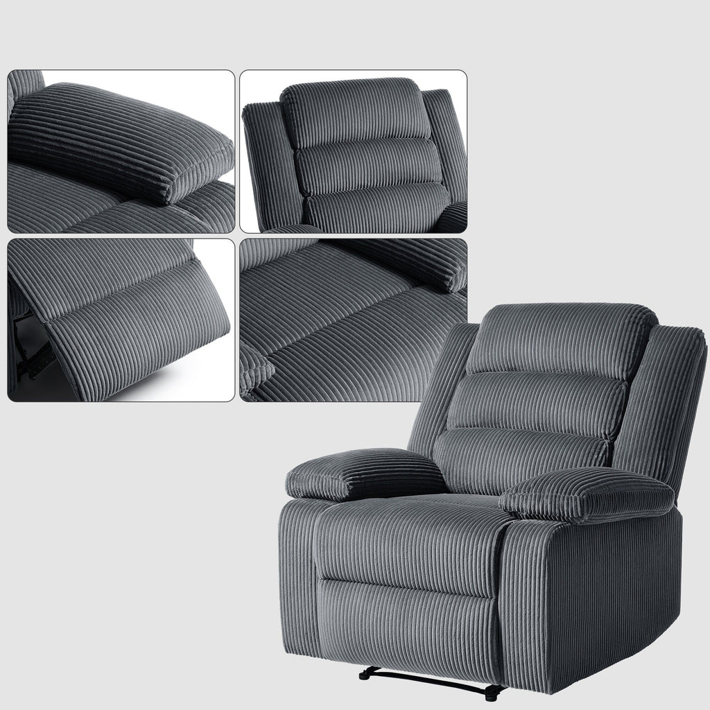 Lot de 2 fauteuils inclinables manuels modernes en velours côtelé, fauteuil d'appoint surdimensionné avec accoudoirs larges