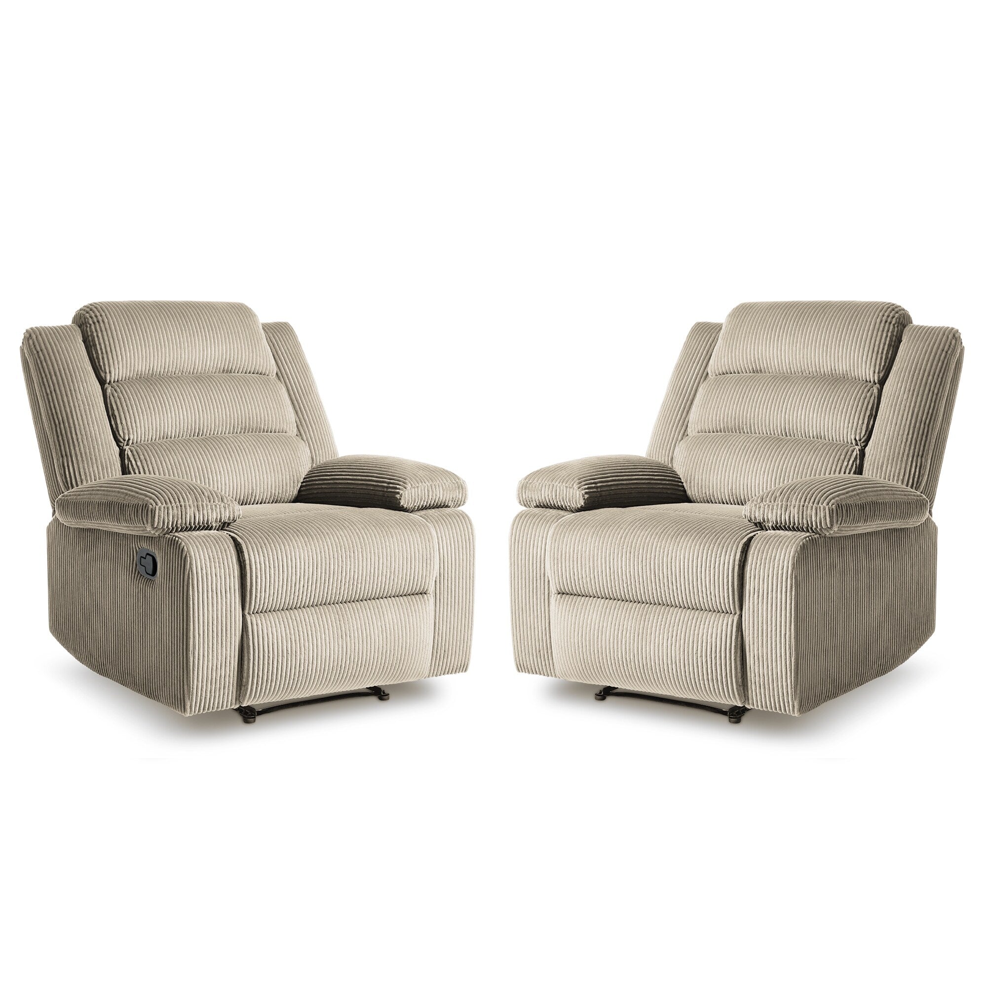 Lot de 2 fauteuils inclinables manuels modernes en velours côtelé, fauteuil d'appoint surdimensionné avec accoudoirs larges