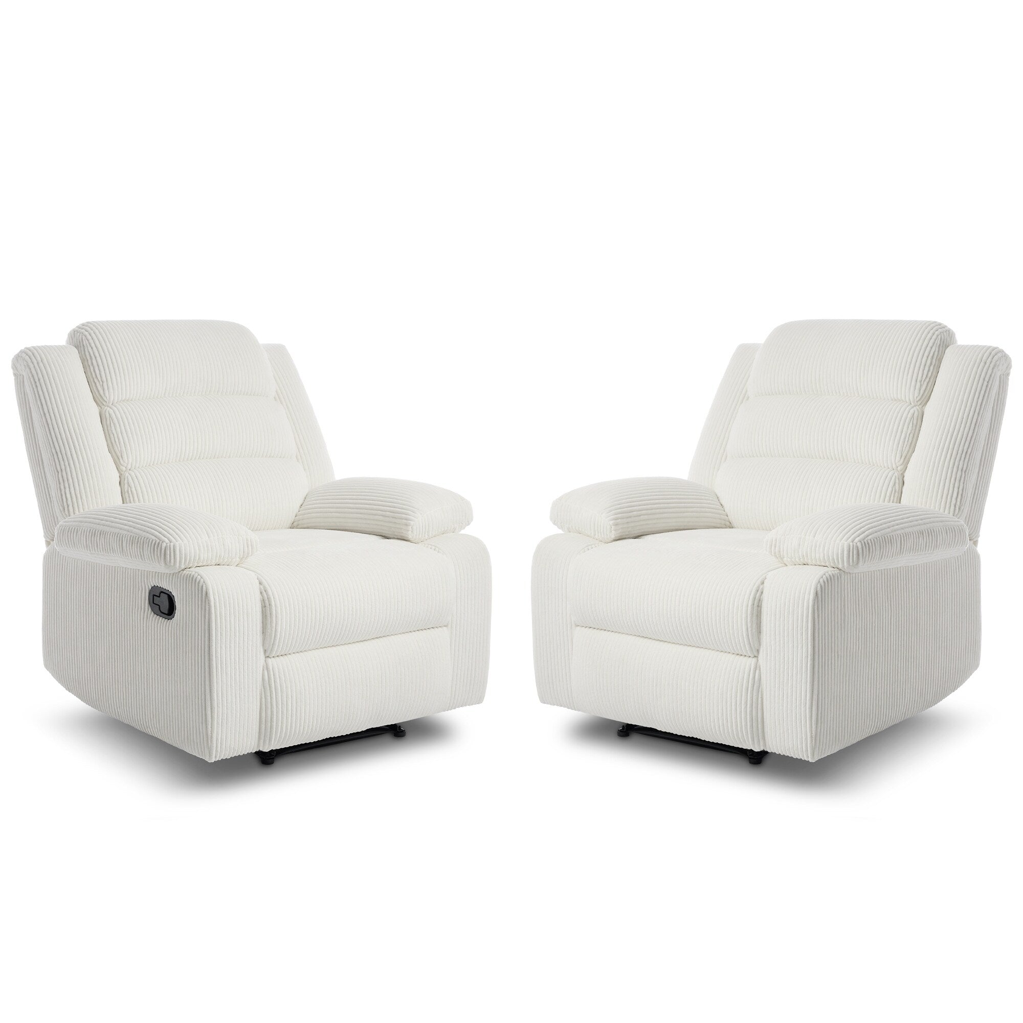 Lot de 2 fauteuils inclinables manuels modernes en velours côtelé, fauteuil d'appoint surdimensionné avec accoudoirs larges