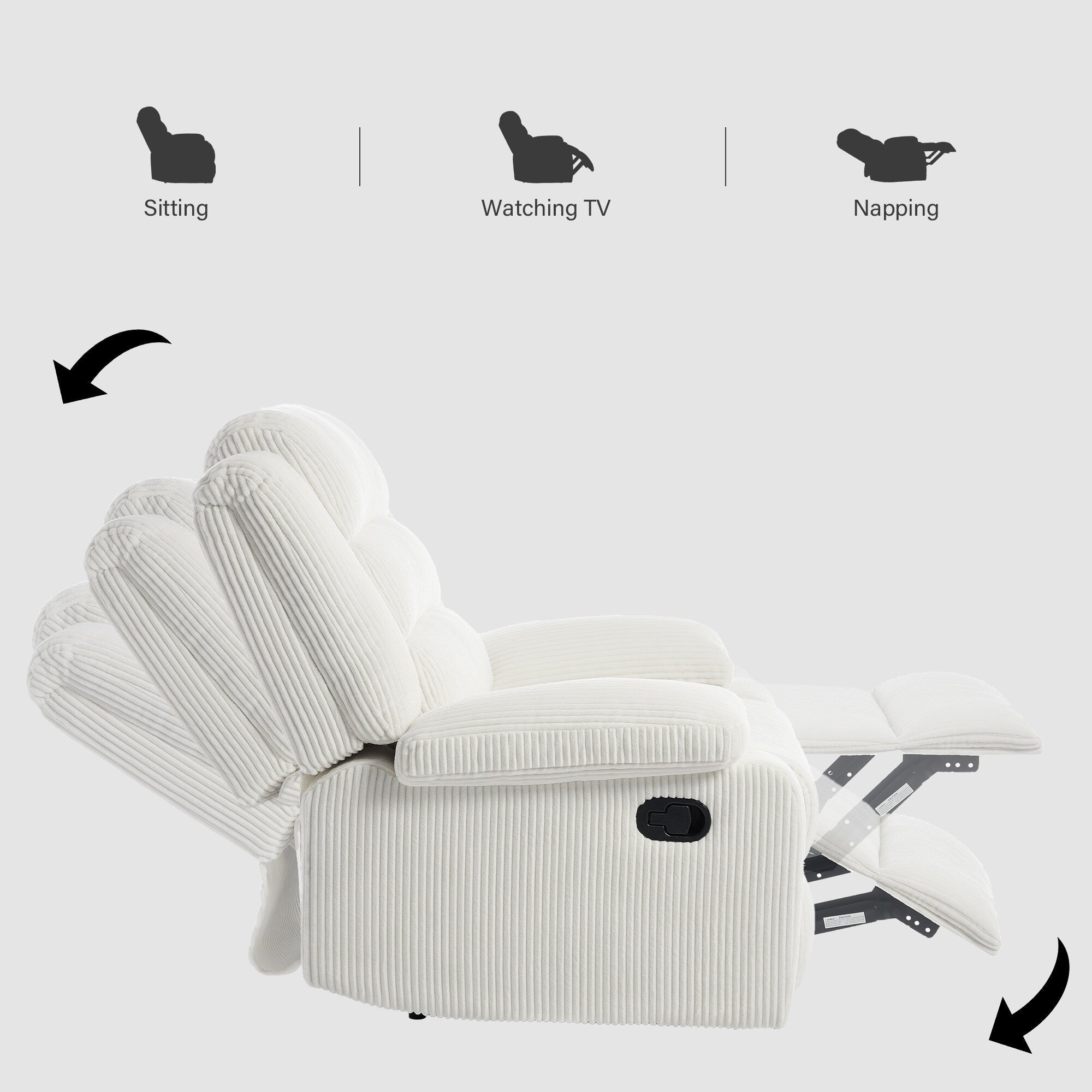 Lot de 2 fauteuils inclinables manuels modernes en velours côtelé, fauteuil d'appoint surdimensionné avec accoudoirs larges