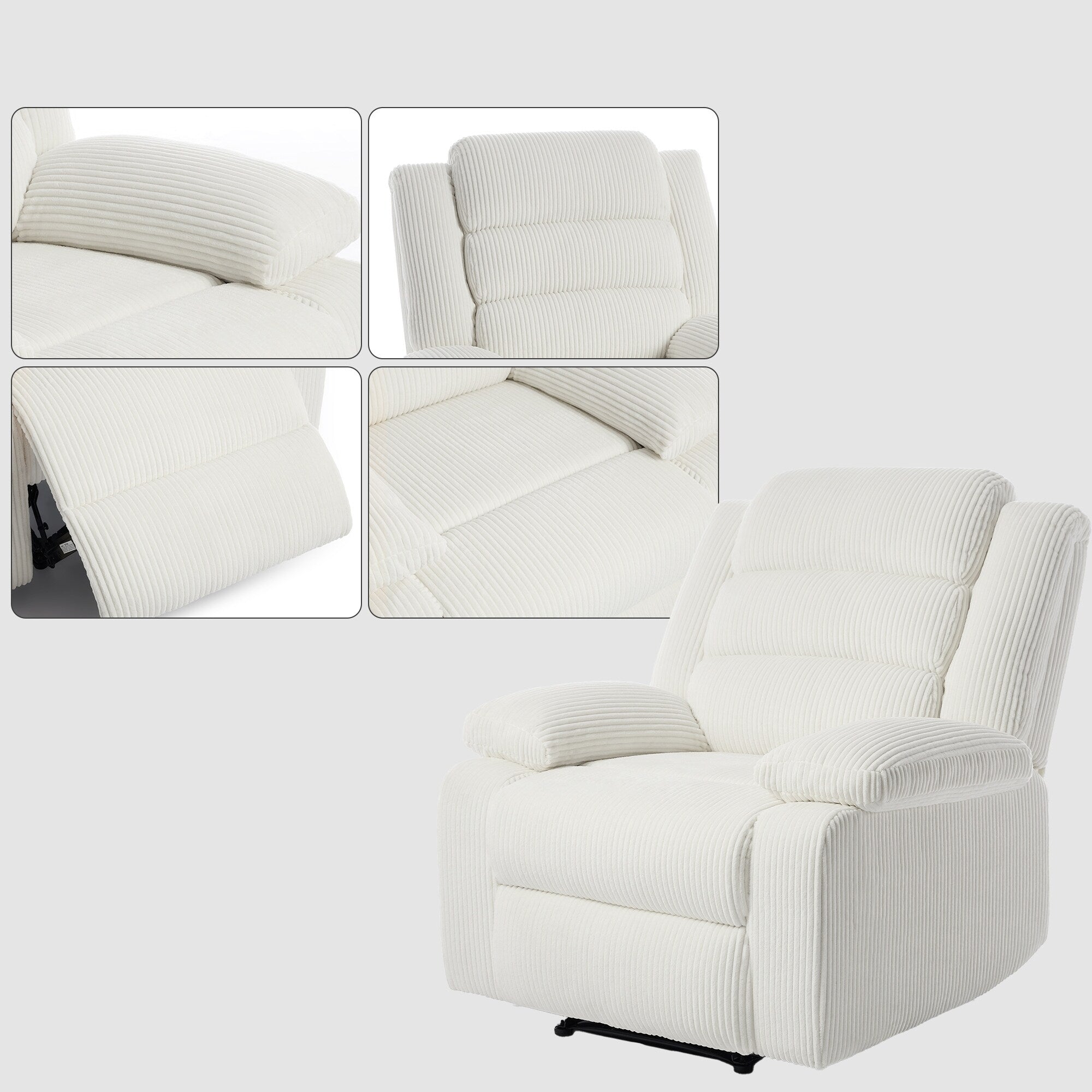 Lot de 2 fauteuils inclinables manuels modernes en velours côtelé, fauteuil d'appoint surdimensionné avec accoudoirs larges