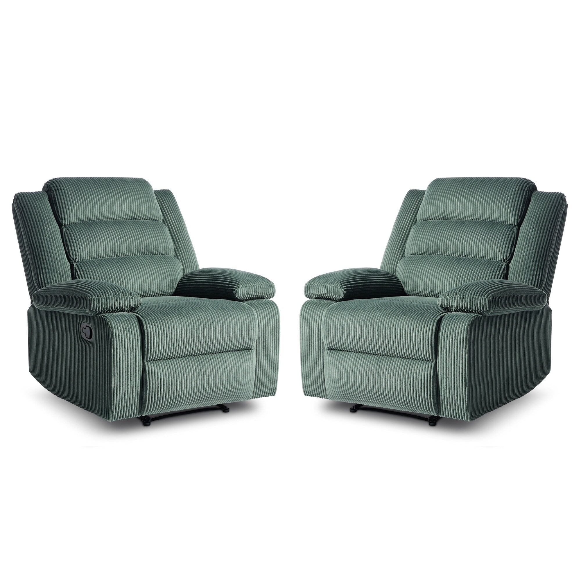 Lot de 2 fauteuils inclinables manuels modernes en velours côtelé, fauteuil d'appoint surdimensionné avec accoudoirs larges