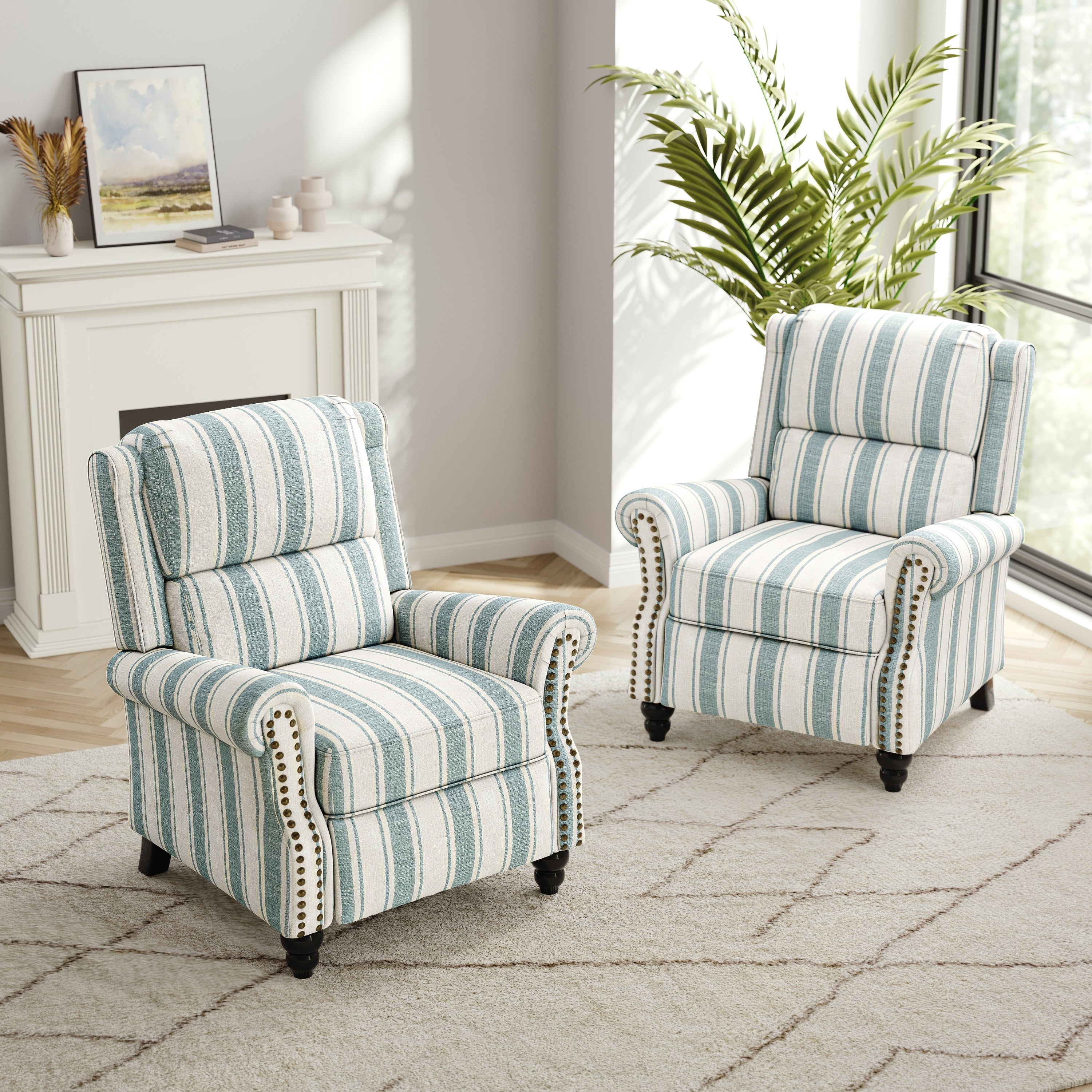 Ensemble de 2 fauteuils inclinables rembourrés avec tête de clou