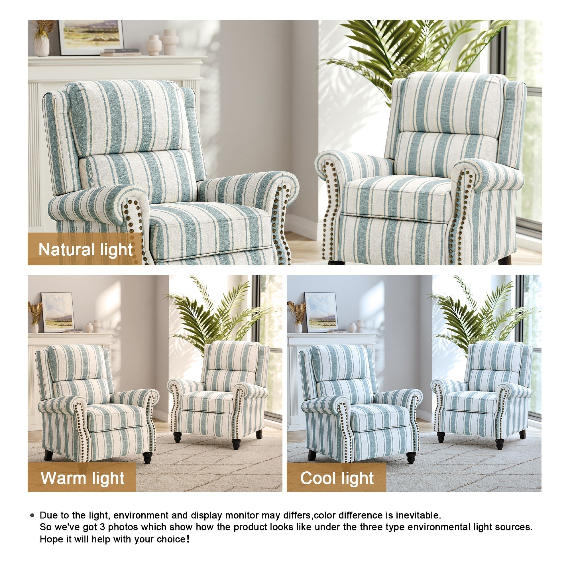 Ensemble de 2 fauteuils inclinables rembourrés avec tête de clou