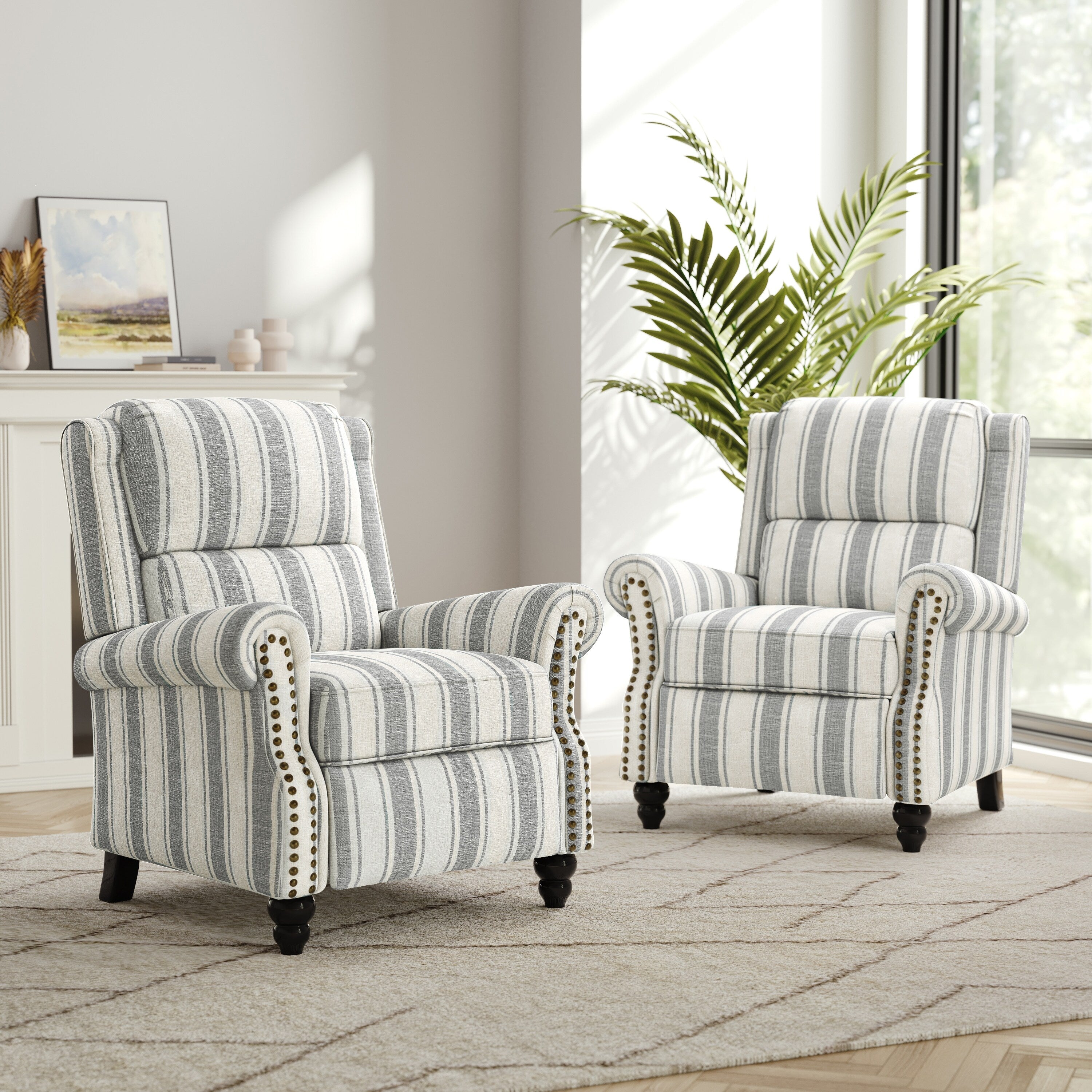 Ensemble de 2 fauteuils inclinables rembourrés avec tête de clou