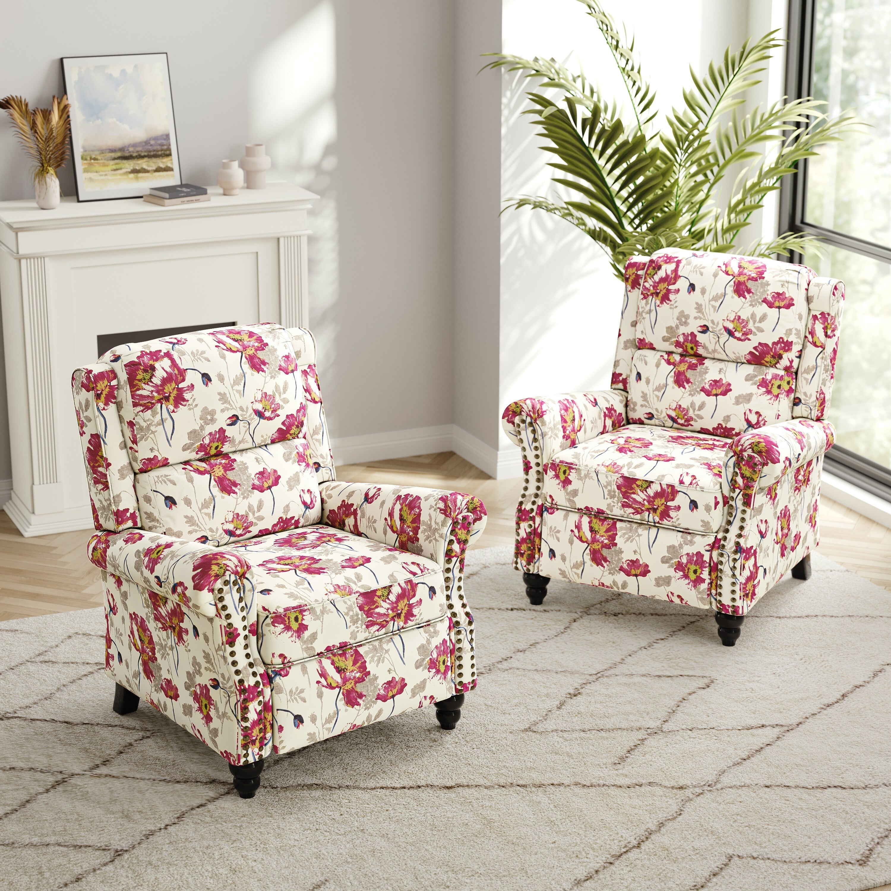 Ensemble de 2 fauteuils inclinables rembourrés avec tête de clou