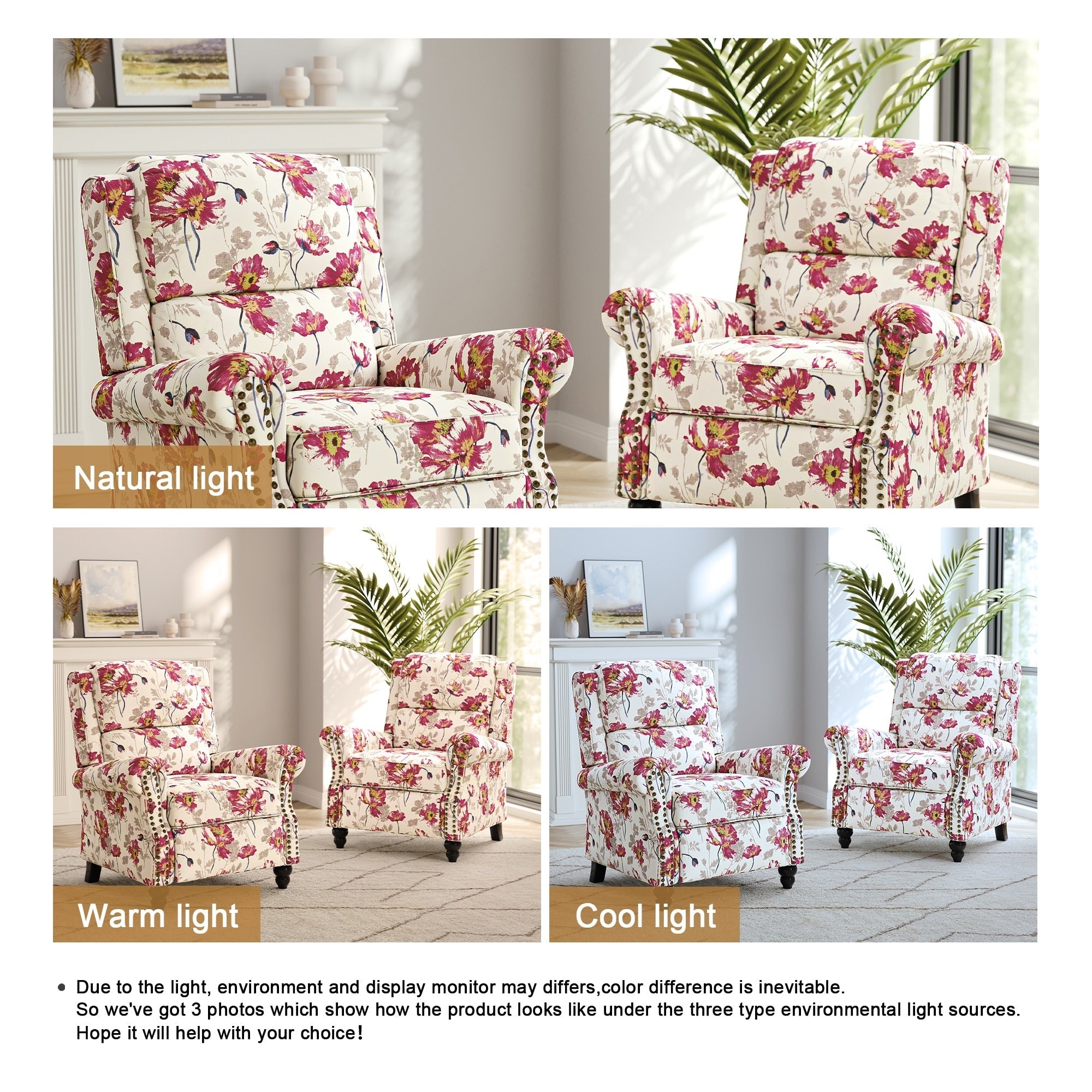 Ensemble de 2 fauteuils inclinables rembourrés avec tête de clou