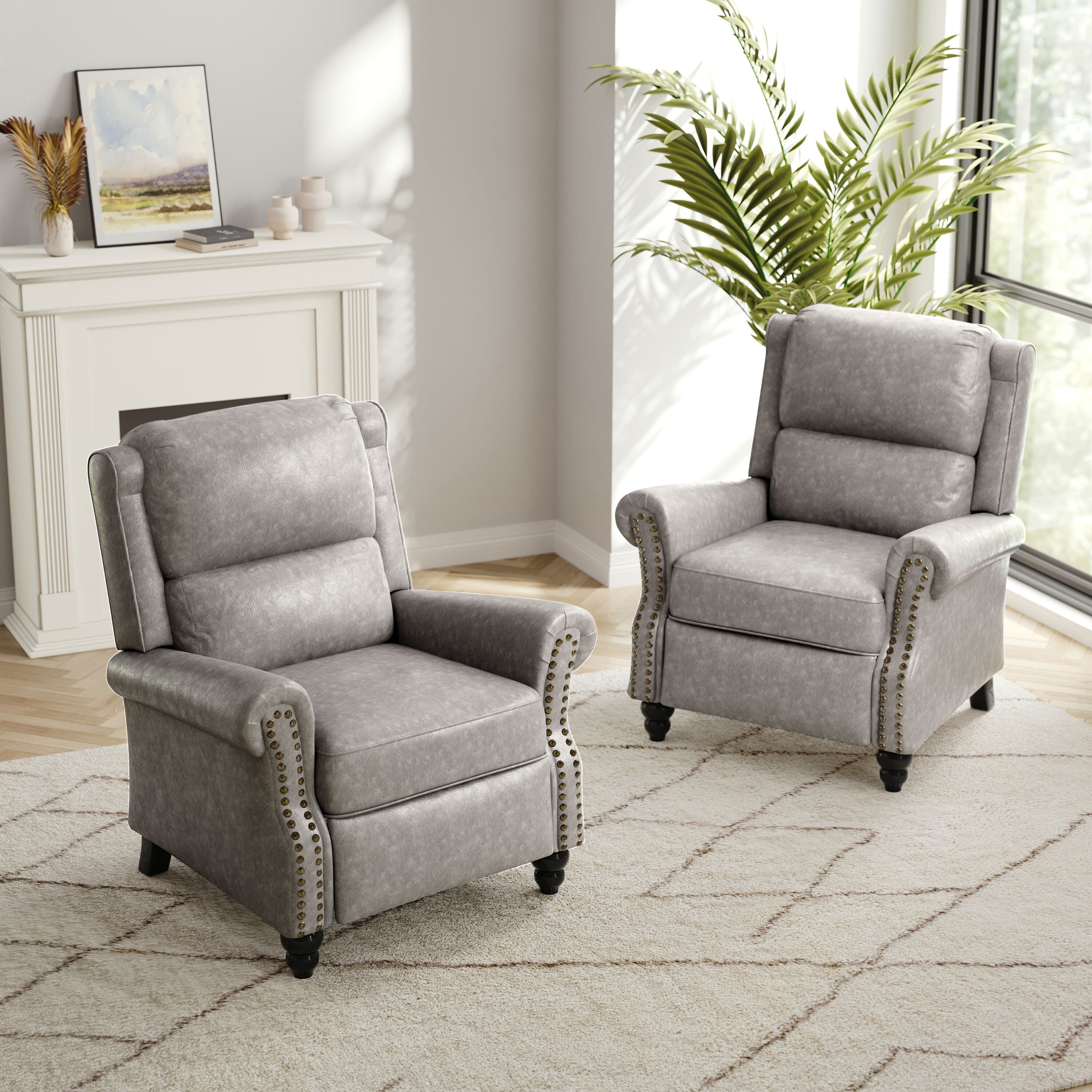 Ensemble de 2 fauteuils inclinables rembourrés avec tête de clou