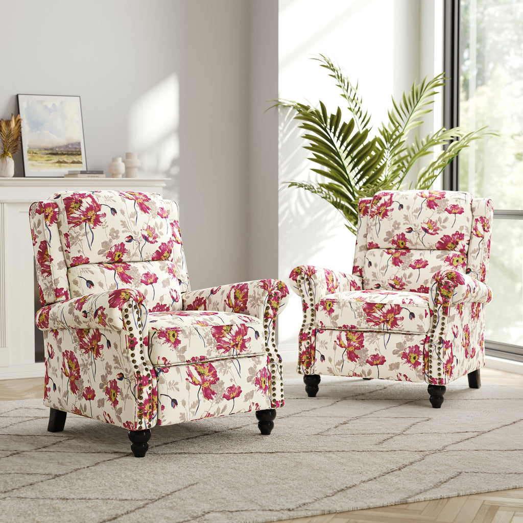 Ensemble de 2 fauteuils inclinables rembourrés avec tête de clou