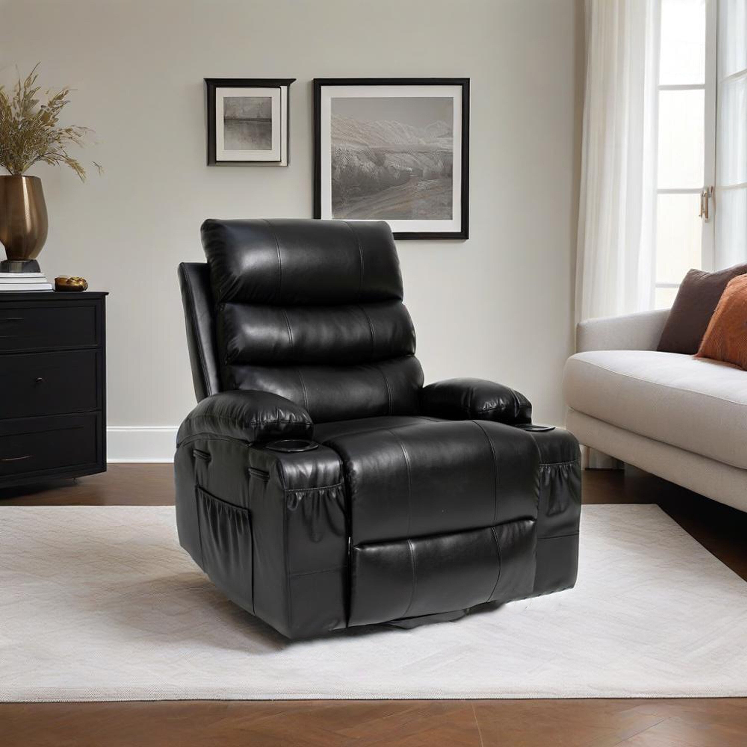 Fauteuil inclinable électrique de 21 pouces de large pour personnes âgées, massage lombaire à 8 points, chauffage, télécommande, poches latérales, porte-gobelets