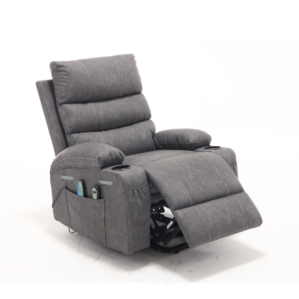 Fauteuil inclinable électrique de 21 pouces de large pour personnes âgées, massage lombaire à 8 points, chauffage, télécommande, poches latérales, porte-gobelets