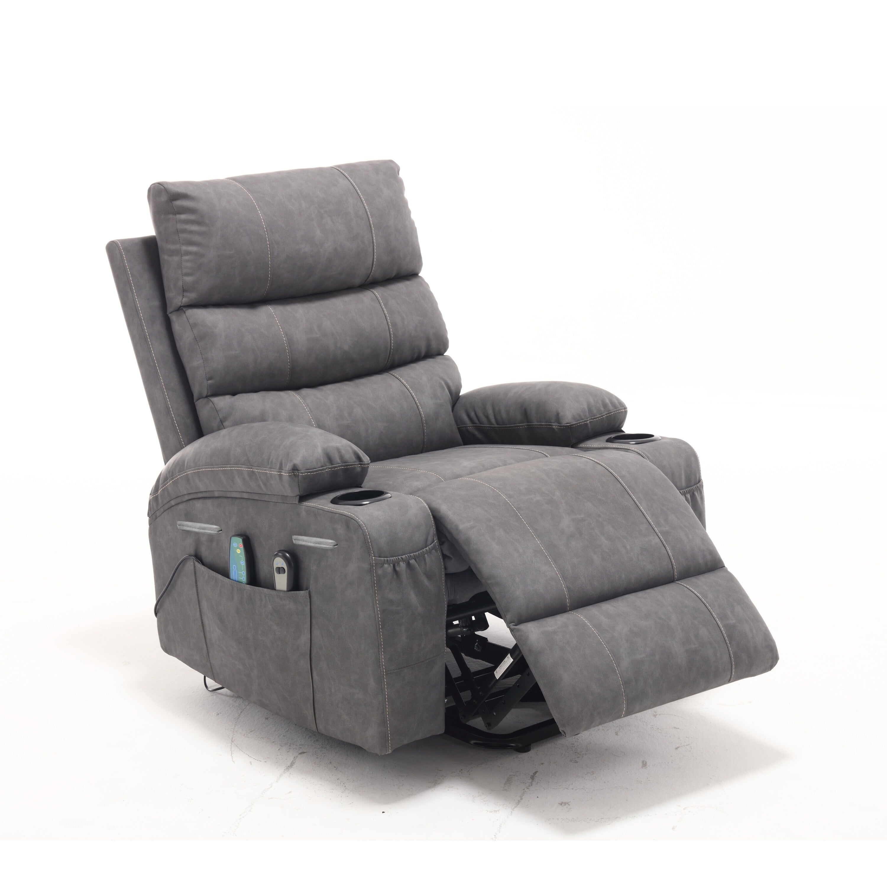 Fauteuil inclinable électrique de 21 pouces de large pour personnes âgées, massage lombaire à 8 points, chauffage, télécommande, poches latérales, porte-gobelets
