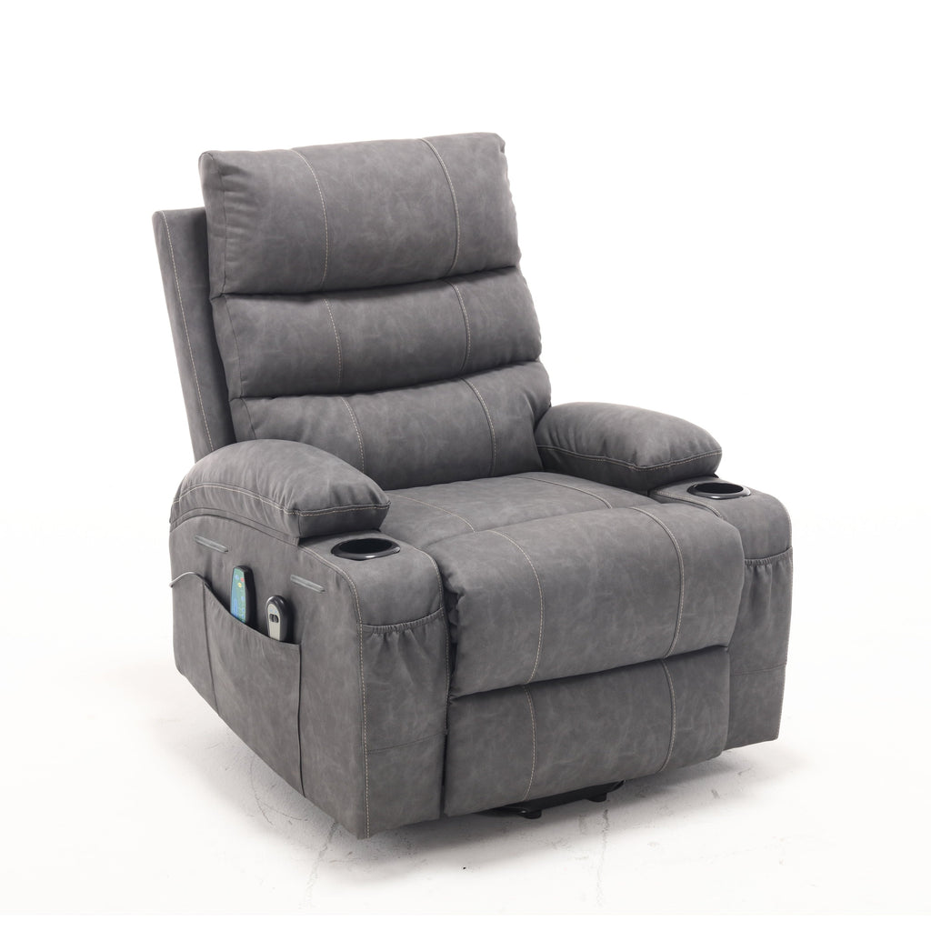 Fauteuil inclinable électrique 21 W, grand format, massage par vibrations à 8 points et chauffage lombaire, télécommande, poches latérales, porte-gobelets