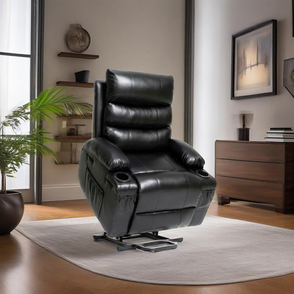 Fauteuil inclinable électrique 21 W, grand format, massage par vibrations à 8 points et chauffage lombaire, télécommande, poches latérales, porte-gobelets