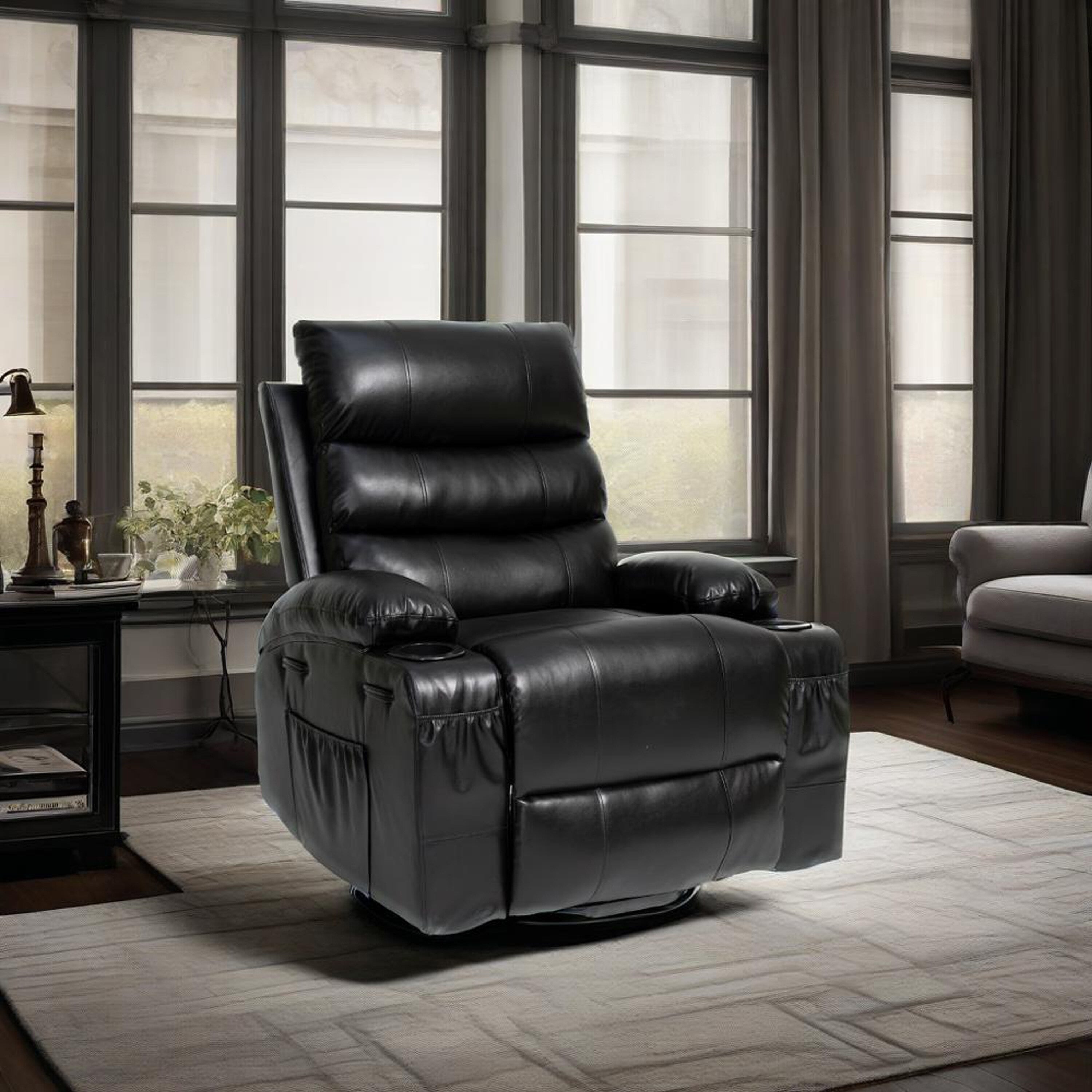 Fauteuil inclinable électrique 21 W, grand format, massage par vibrations à 8 points et chauffage lombaire, télécommande, poches latérales, porte-gobelets