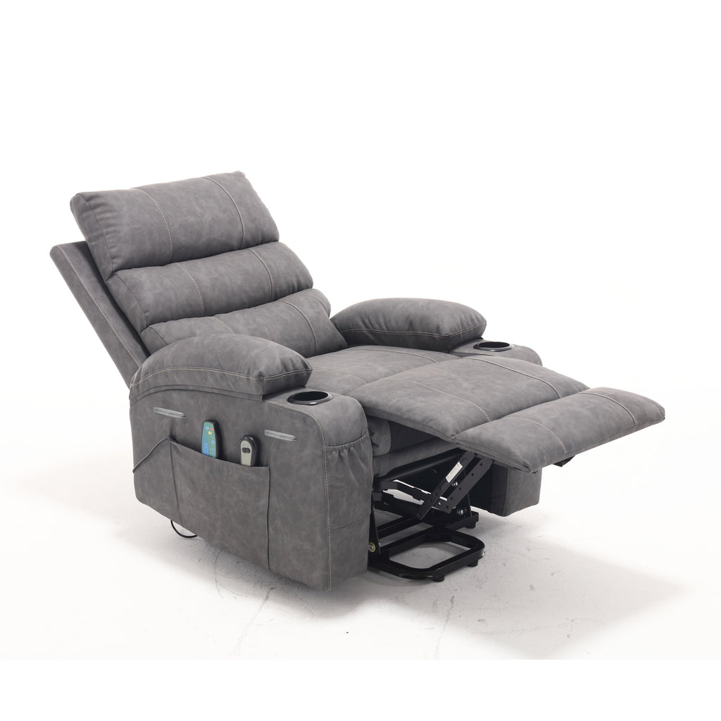 Fauteuil inclinable électrique 21 W, grand format, massage par vibrations à 8 points et chauffage lombaire, télécommande, poches latérales, porte-gobelets
