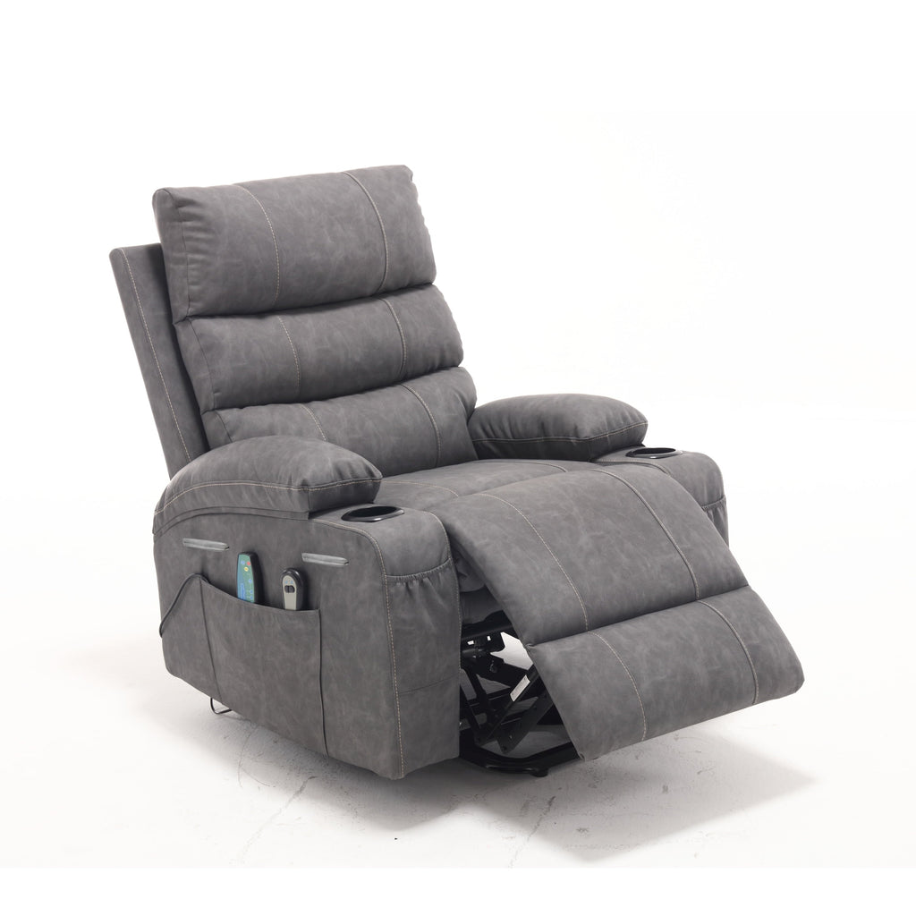 Fauteuil inclinable électrique 21 W, grand format, massage par vibrations à 8 points et chauffage lombaire, télécommande, poches latérales, porte-gobelets