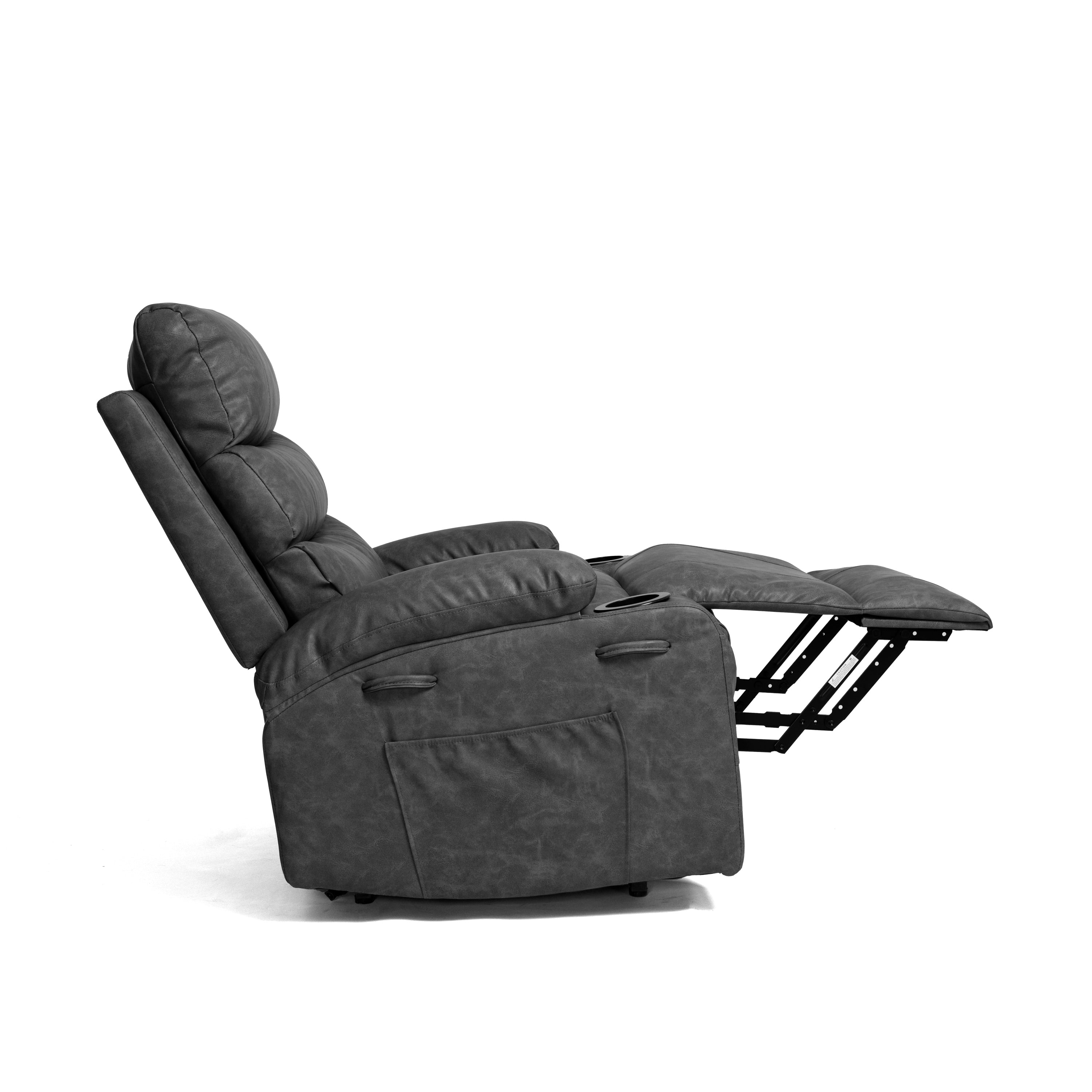 Fauteuil inclinable électrique 21 W, grand format, massage par vibrations à 8 points et chauffage lombaire, télécommande, poches latérales, porte-gobelets