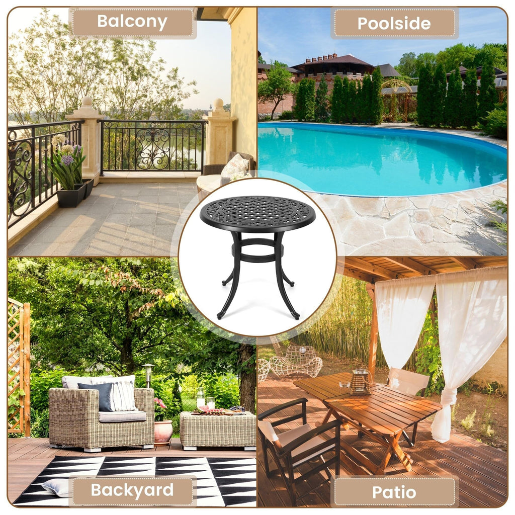 Table de bistrot ronde d'extérieur en fonte d'aluminium 23,22 pouces, table d'appoint ronde d'extérieur en mosaïque