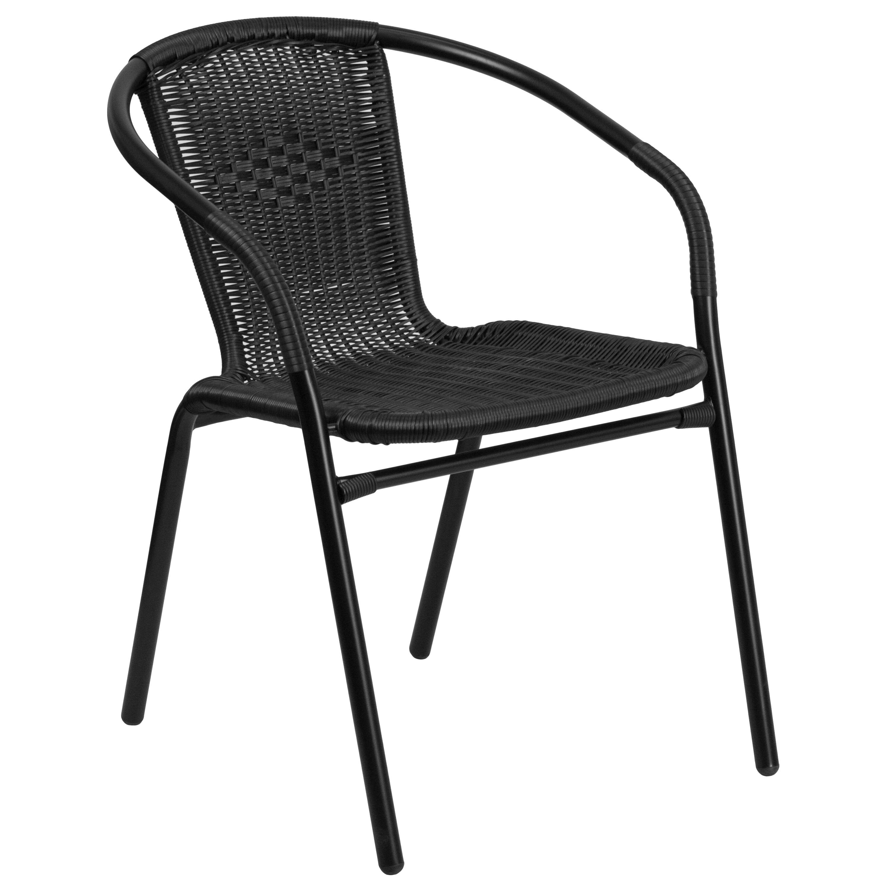 Table carrée en verre et métal de 23,5 po avec 2 chaises empilables en rotin - 23,50 L x 23,50 P x 28 H - 23,50 L x 23,50 P x 28 H