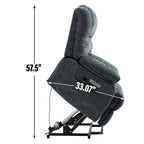 Fauteuil inclinable électrique de grande taille, largeur d'assise 23 et dossier haut, en chenille bleu-gris, avec massage par vibrations à 8 points