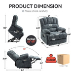 Fauteuil inclinable électrique de grande taille, largeur d'assise 23 et dossier haut, en chenille bleu-gris, avec massage par vibrations à 8 points
