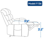 Fauteuil inclinable électrique de grande taille, largeur d'assise 23 et dossier haut, en chenille bleu-gris, avec massage par vibrations à 8 points