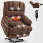 Fauteuil inclinable électrique de grande taille en chenille avec siège large et dossier haut, massage par vibration à 8 points et chauffage lombaire