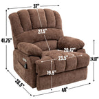 Fauteuil inclinable électrique de grande taille en chenille avec siège large et dossier haut, massage par vibration à 8 points et chauffage lombaire