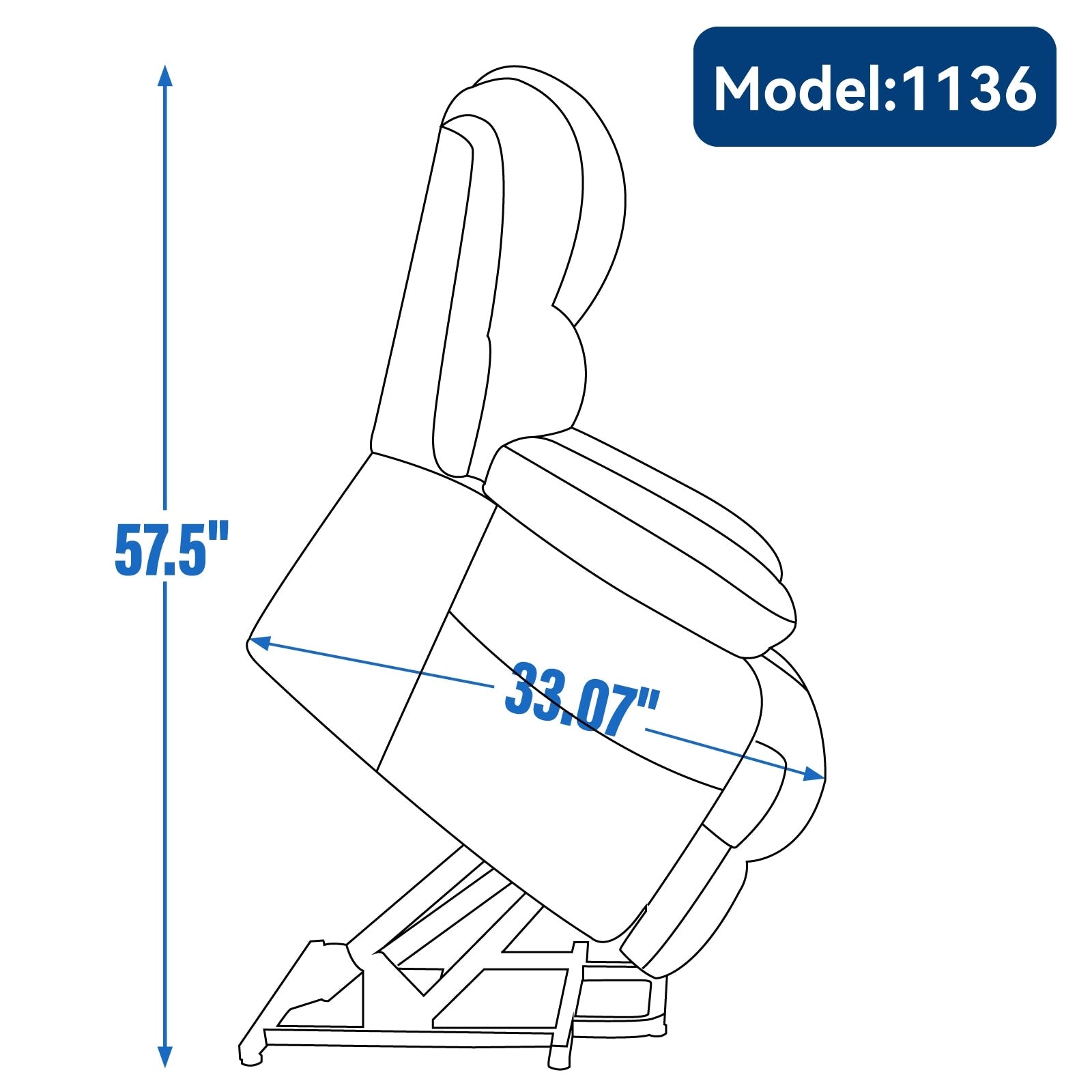 Fauteuil inclinable électrique de grande taille en chenille avec siège large et dossier haut, massage par vibration à 8 points et chauffage lombaire