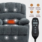 Fauteuil inclinable électrique de grande taille en chenille avec siège large et dossier haut, massage par vibration à 8 points et chauffage lombaire