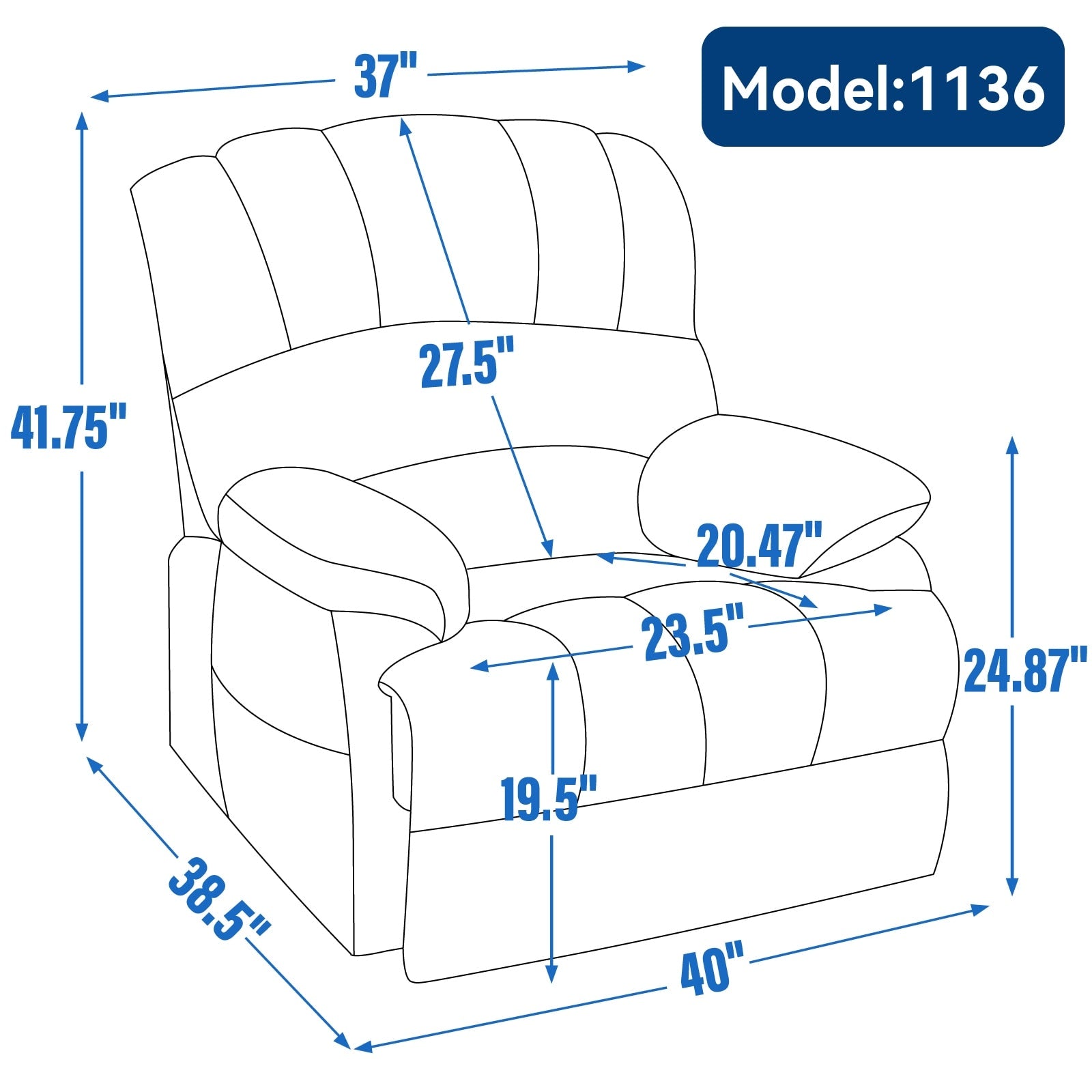 Fauteuil inclinable électrique de grande taille en chenille avec siège large et dossier haut, massage par vibration à 8 points et chauffage lombaire