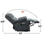 Fauteuil inclinable électrique de grande taille en chenille avec siège large et dossier haut, massage par vibration à 8 points et chauffage lombaire