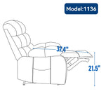 Fauteuil inclinable électrique de grande taille en chenille avec siège large et dossier haut, massage par vibration à 8 points et chauffage lombaire