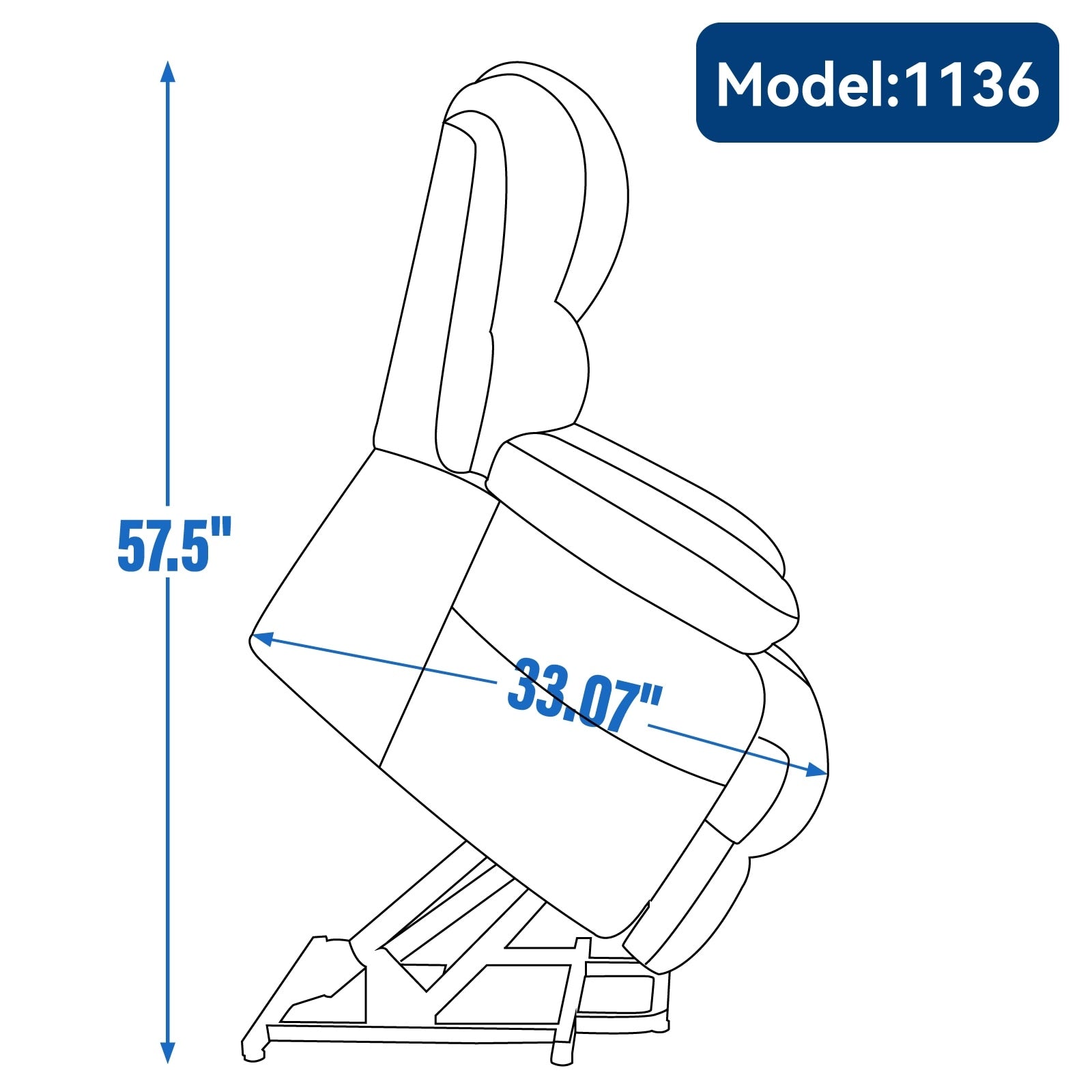Fauteuil inclinable électrique de grande taille en chenille avec siège large et dossier haut, massage par vibration à 8 points et chauffage lombaire