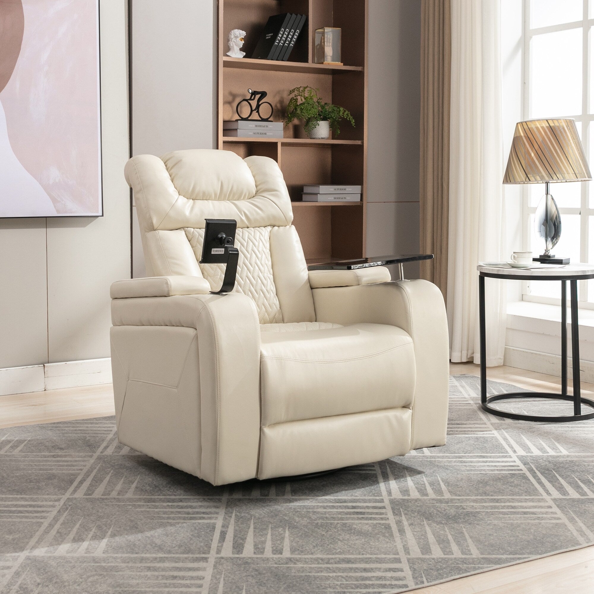 Fauteuil inclinable électrique pivotant à 270 degrés en cuir PU, siège individuel, fauteuil inclinable pour home cinéma avec dossier confortable et plateau