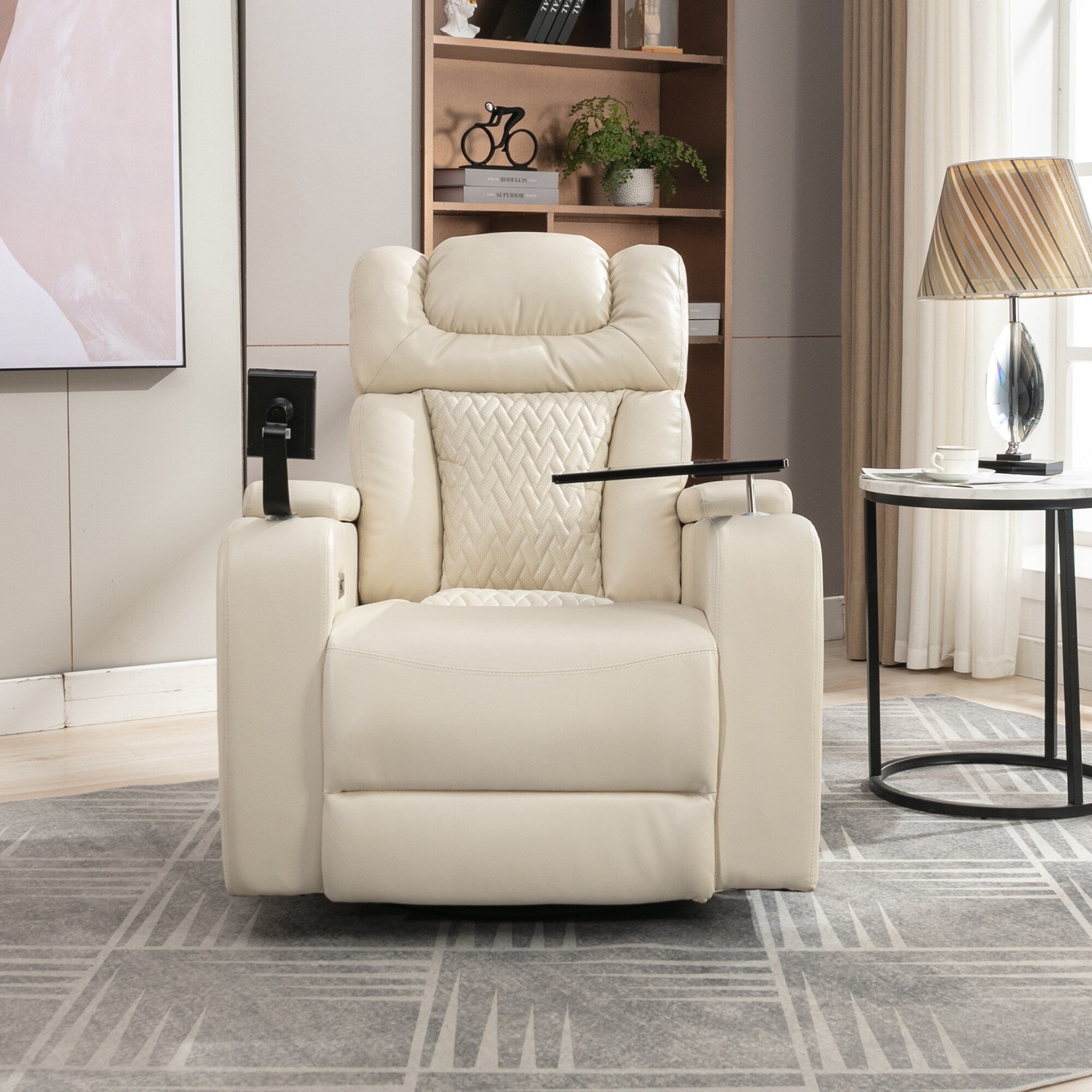Fauteuil inclinable électrique pivotant à 270 degrés en cuir PU, siège individuel, fauteuil inclinable pour home cinéma avec dossier confortable et plateau