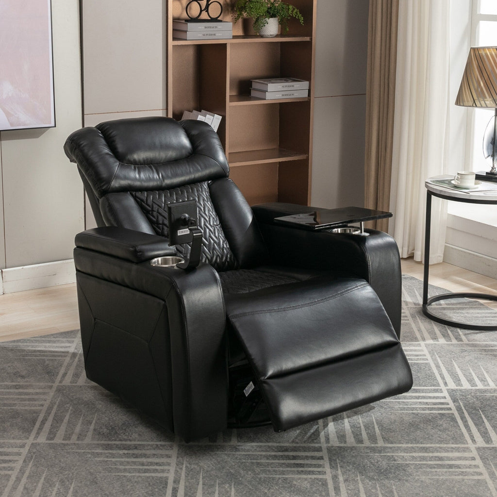Fauteuil inclinable électrique pivotant à 270 degrés en cuir PU, siège individuel, fauteuil inclinable pour home cinéma avec dossier confortable et plateau