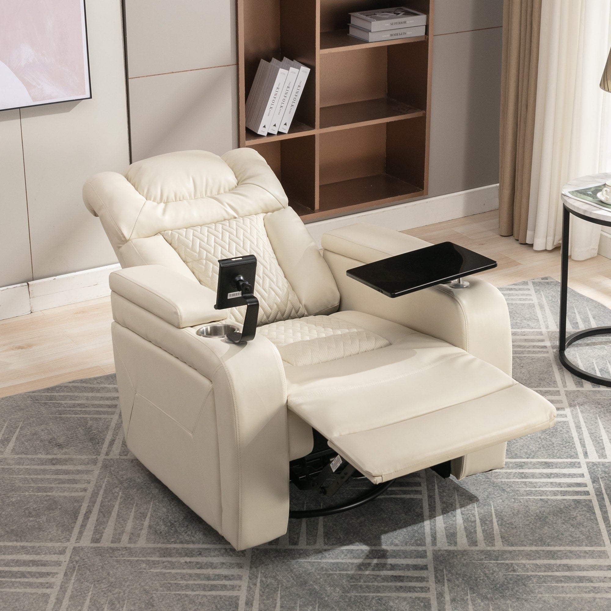 Fauteuil inclinable électrique pivotant à 270 degrés en cuir PU, siège individuel, fauteuil inclinable pour home cinéma avec dossier confortable et plateau