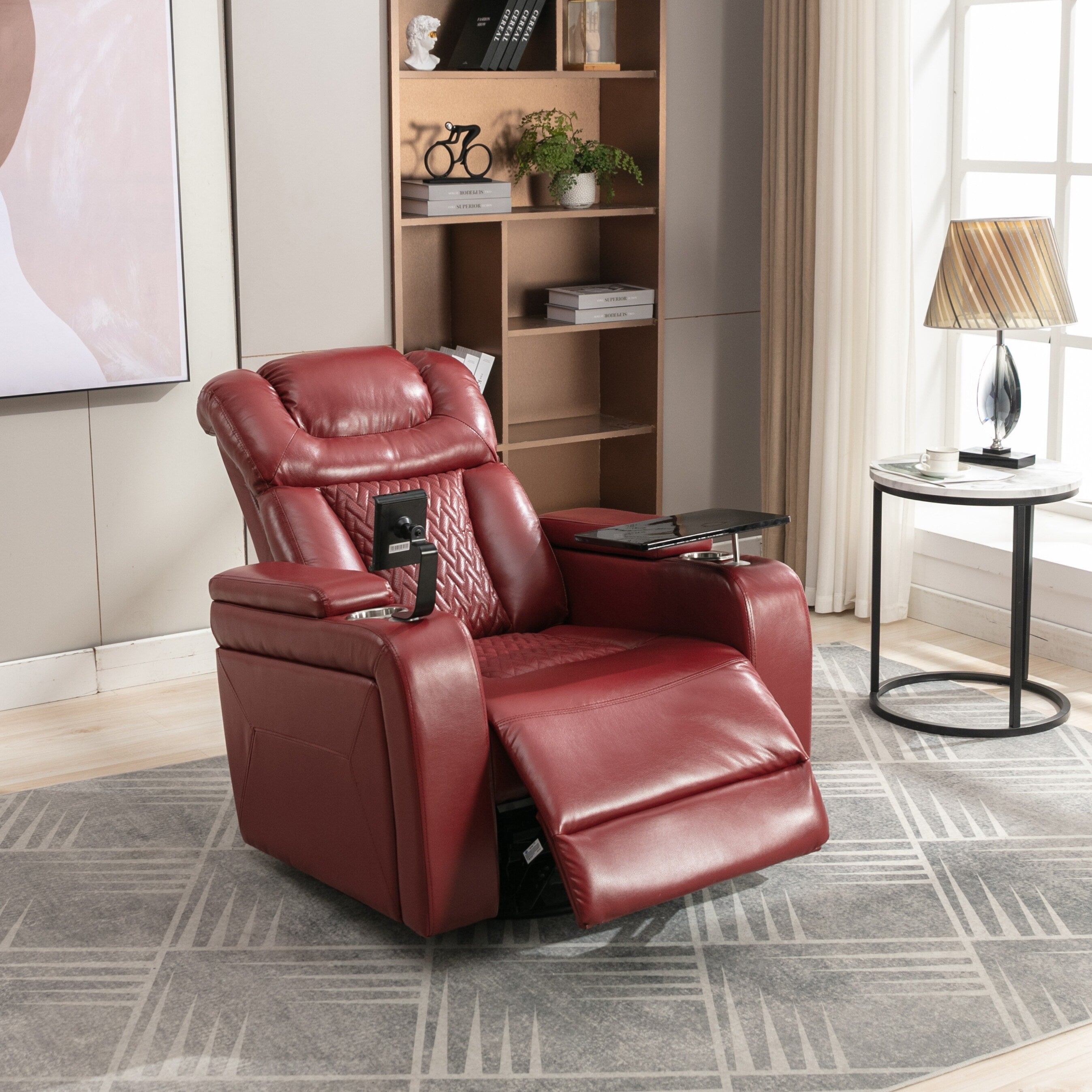 Fauteuil inclinable électrique pivotant à 270 degrés en cuir PU, siège individuel, fauteuil inclinable pour home cinéma avec dossier confortable et plateau