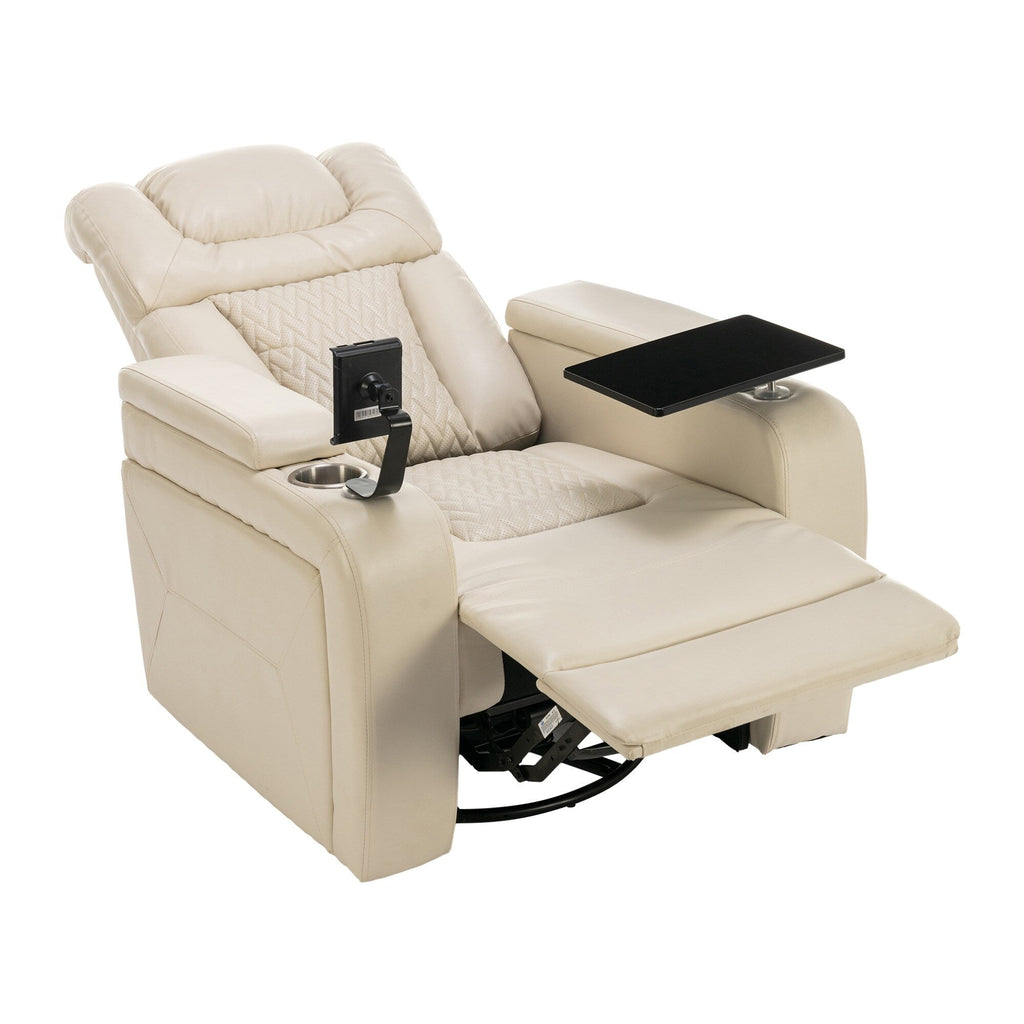 Fauteuil inclinable électrique pivotant à 270 degrés en cuir PU, siège individuel, fauteuil inclinable pour home cinéma avec dossier confortable et plateau