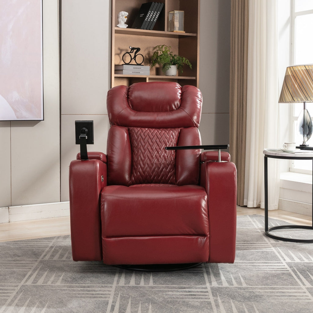 Fauteuil inclinable électrique pivotant à 270 degrés en cuir PU, siège individuel, fauteuil inclinable pour home cinéma avec dossier confortable et plateau
