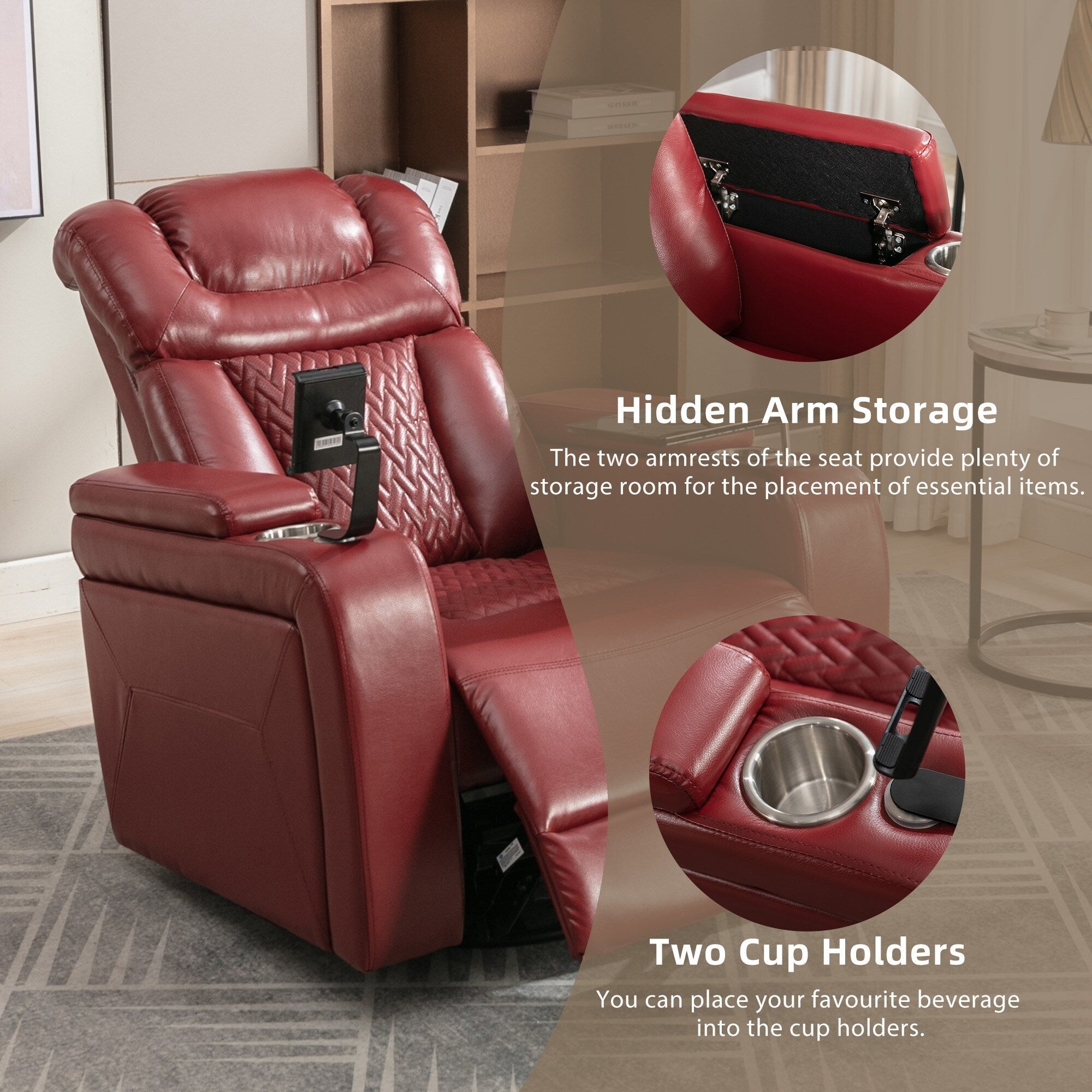 Fauteuil inclinable électrique pivotant à 270 degrés en cuir PU, siège individuel, fauteuil inclinable pour home cinéma avec dossier confortable et plateau