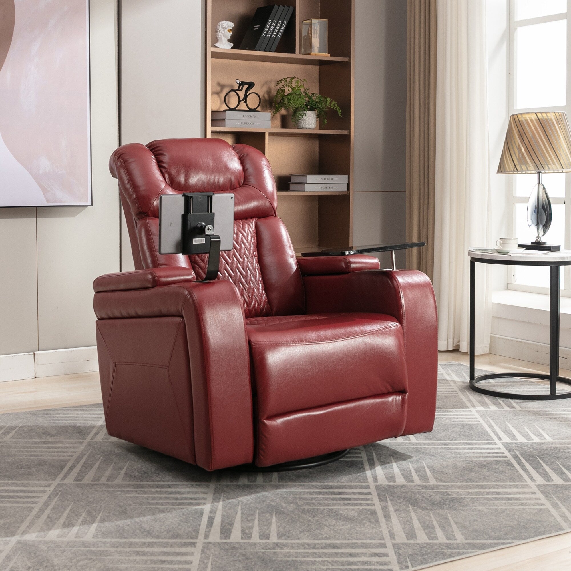 Fauteuil inclinable électrique pivotant à 270 degrés en cuir PU, siège individuel, fauteuil inclinable pour home cinéma avec dossier confortable et plateau