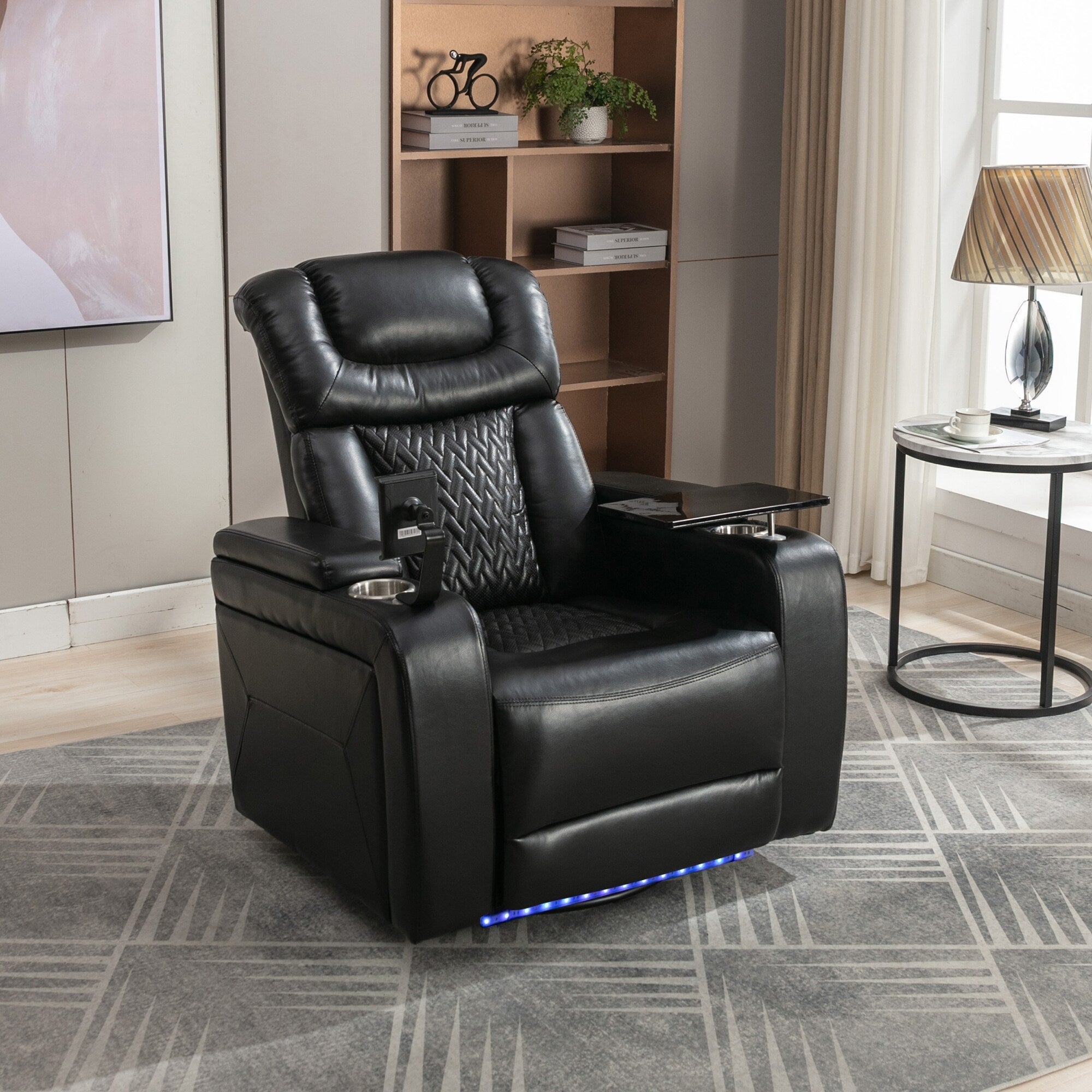 Fauteuil inclinable électrique pivotant à 270 degrés, siège individuel, pour home cinéma, avec plateau, support pour téléphone, porte-gobelet et port USB