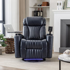 Fauteuil inclinable pivotant à 270°, siège home cinéma avec rangement dissimulé pour les accoudoirs, bande lumineuse LED et porte-gobelet